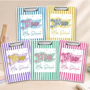 Custom Teacher Pennants Flag Teacher Clipboard: Striped Acrylic Clipboard With Teacher Name, Back to School Gifts, Teacher Appreciation Gift