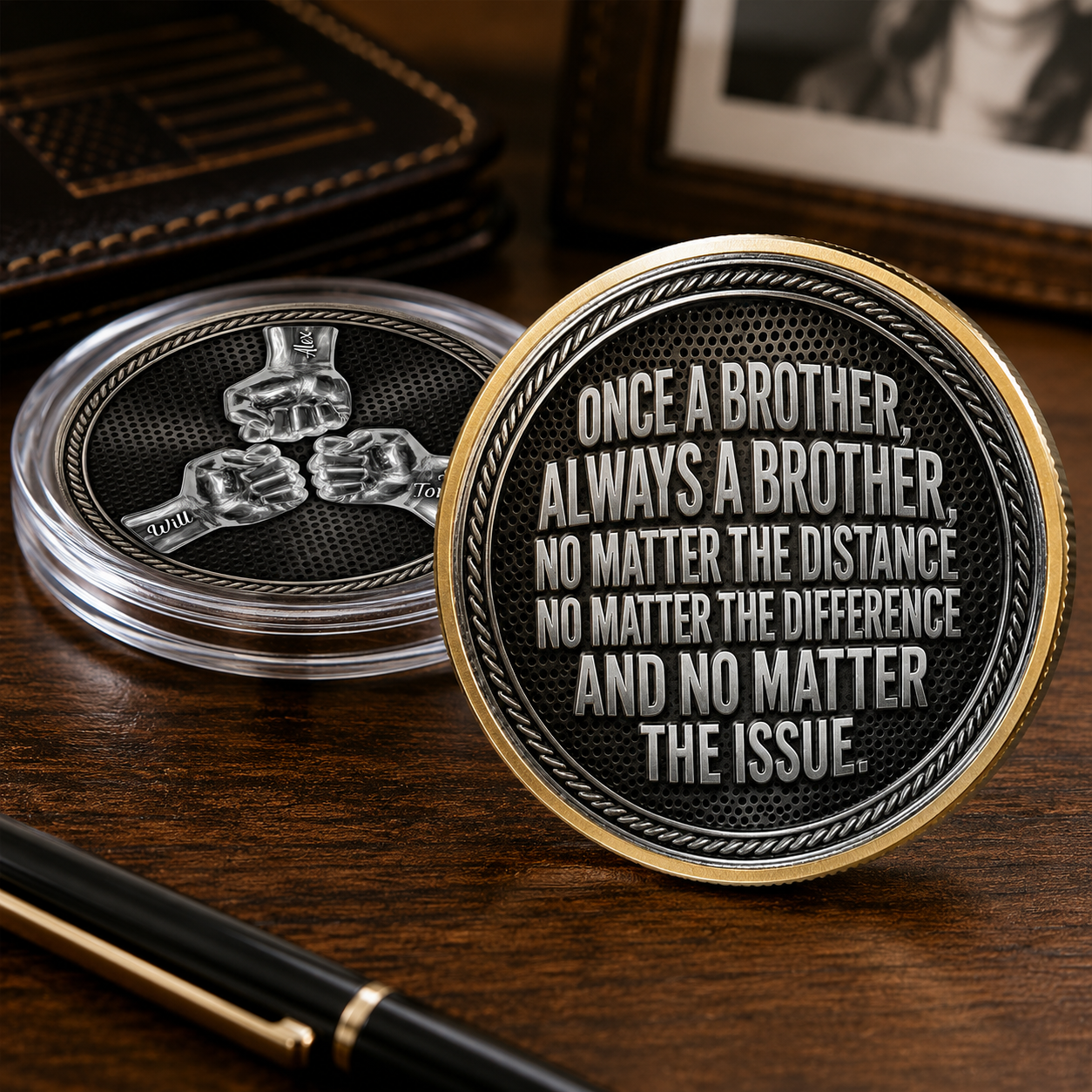 Once A Brother, Always A Brother, No Matter The Distance - Personalized Metal Coin - Gift For Brother