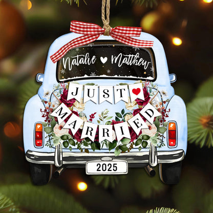 Personalized Just Married Car Ornament, Custom First Christmas Married Ornament, 1st Christmas Mr Mrs Ornament, Newlywed Gift for Couple