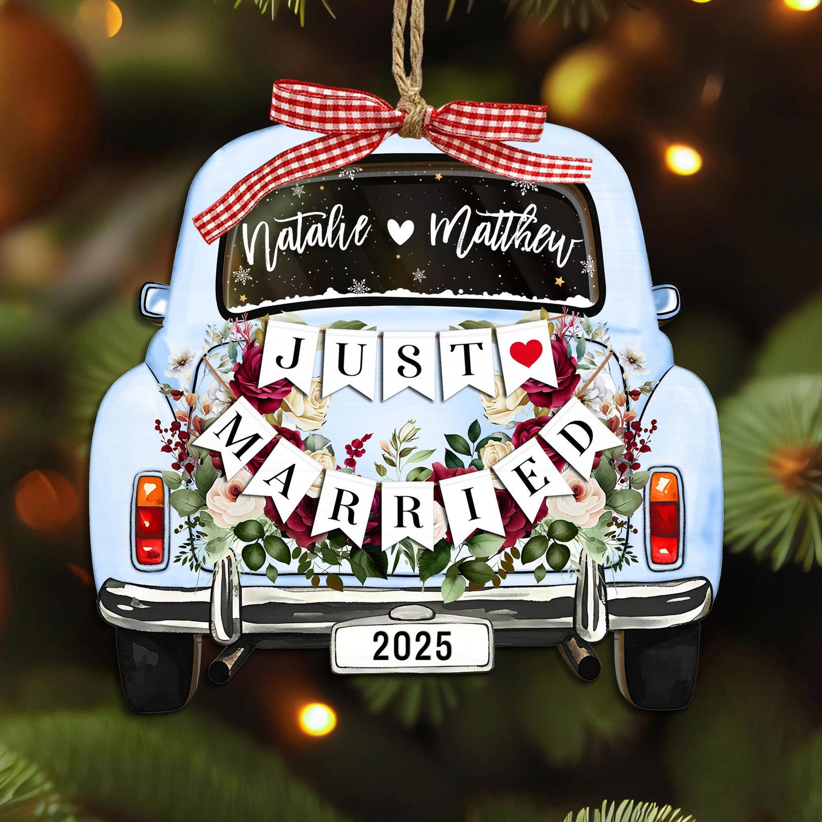 Personalized Just Married Car Ornament, Custom First Christmas Married Ornament, 1st Christmas Mr Mrs Ornament, Newlywed Gift for Couple