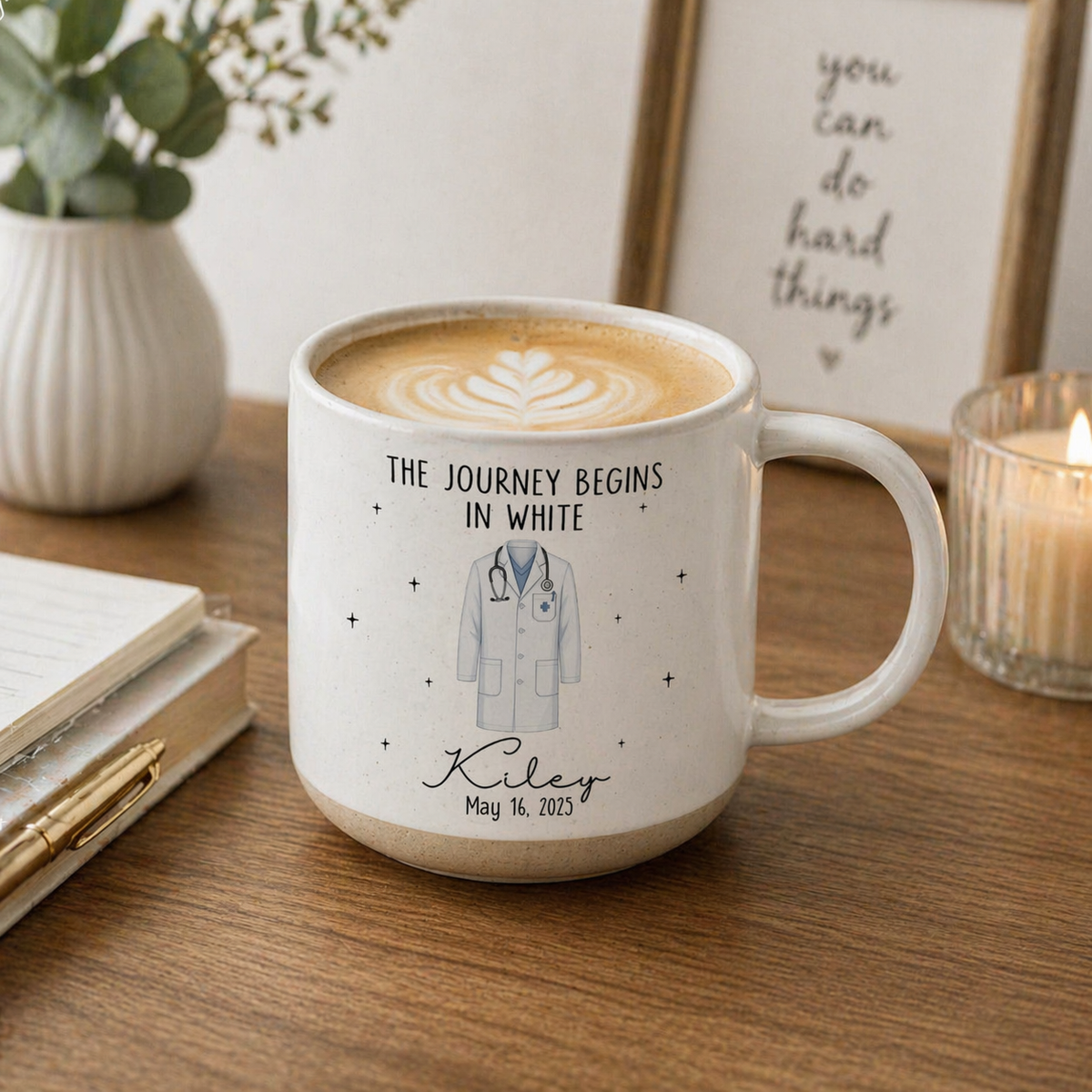 Personalized White Coat Ceremony Pottery Mug, Custom White Coat Party Gift, Med School Acceptance Gift Future Doctor, Graduation Gifts