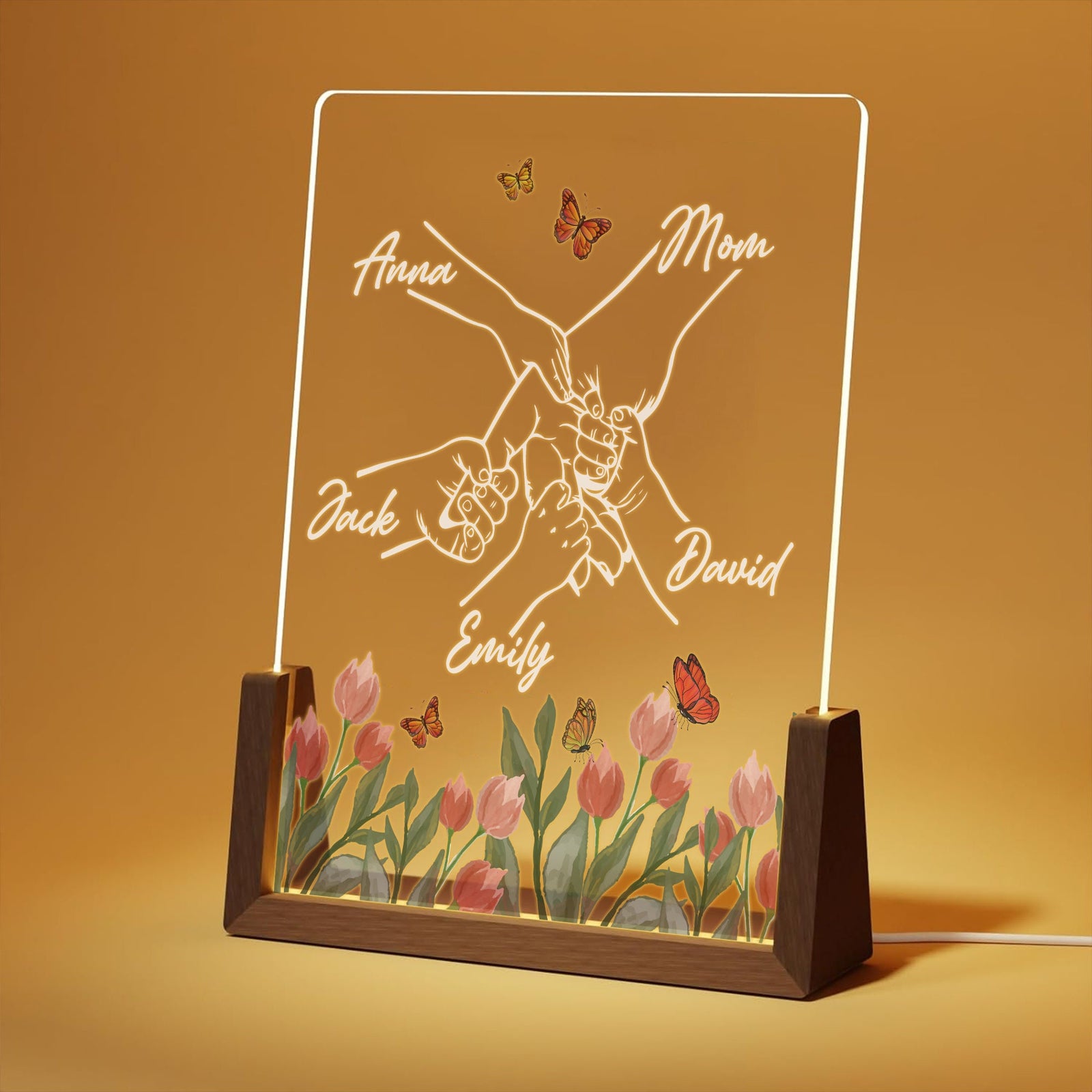 Mom Holds Kid's Hand - Personalized Desk Name Plate - Gift For Mom, Mother's Day