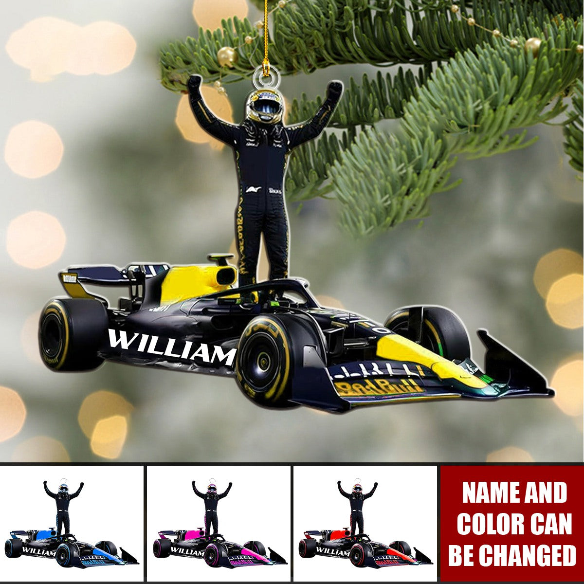 Personalized Race Car With Racer - Personalized Acrylic Shaped Ornament - Gift For Race Car Lovers