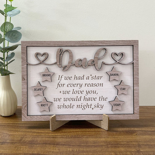 Personalized Dad Sign with Kids Names, Fathers Day Gift, Star Sign Gifts for Dad from Daughter, Gift from Kids, Dad Wood Sign, Dad Gift