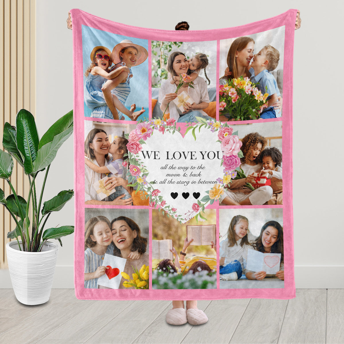 Mom We Love You All The Way To The Moon And Back - Personalized Blanket - Photo Collage Gift For Mom