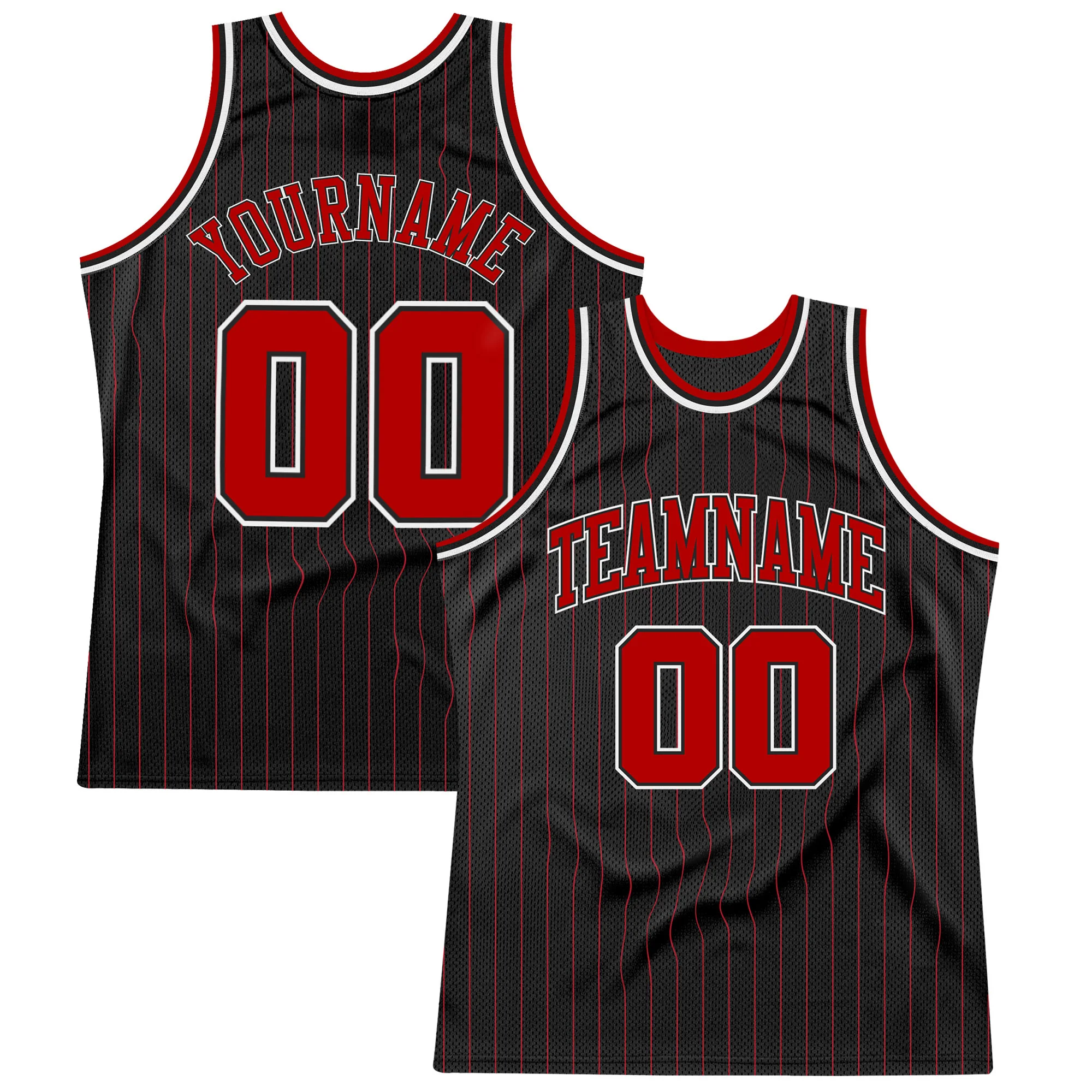 Custom Black Red Pinstripe Red-White Authentic Basketball Jersey - Best  Custom