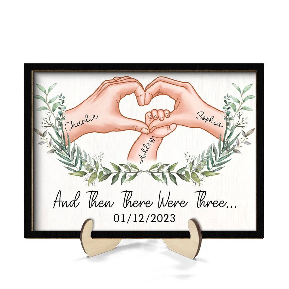 And Then There Were Three - Personalized Wooden Plaque - Gift for New Mom, New Dad