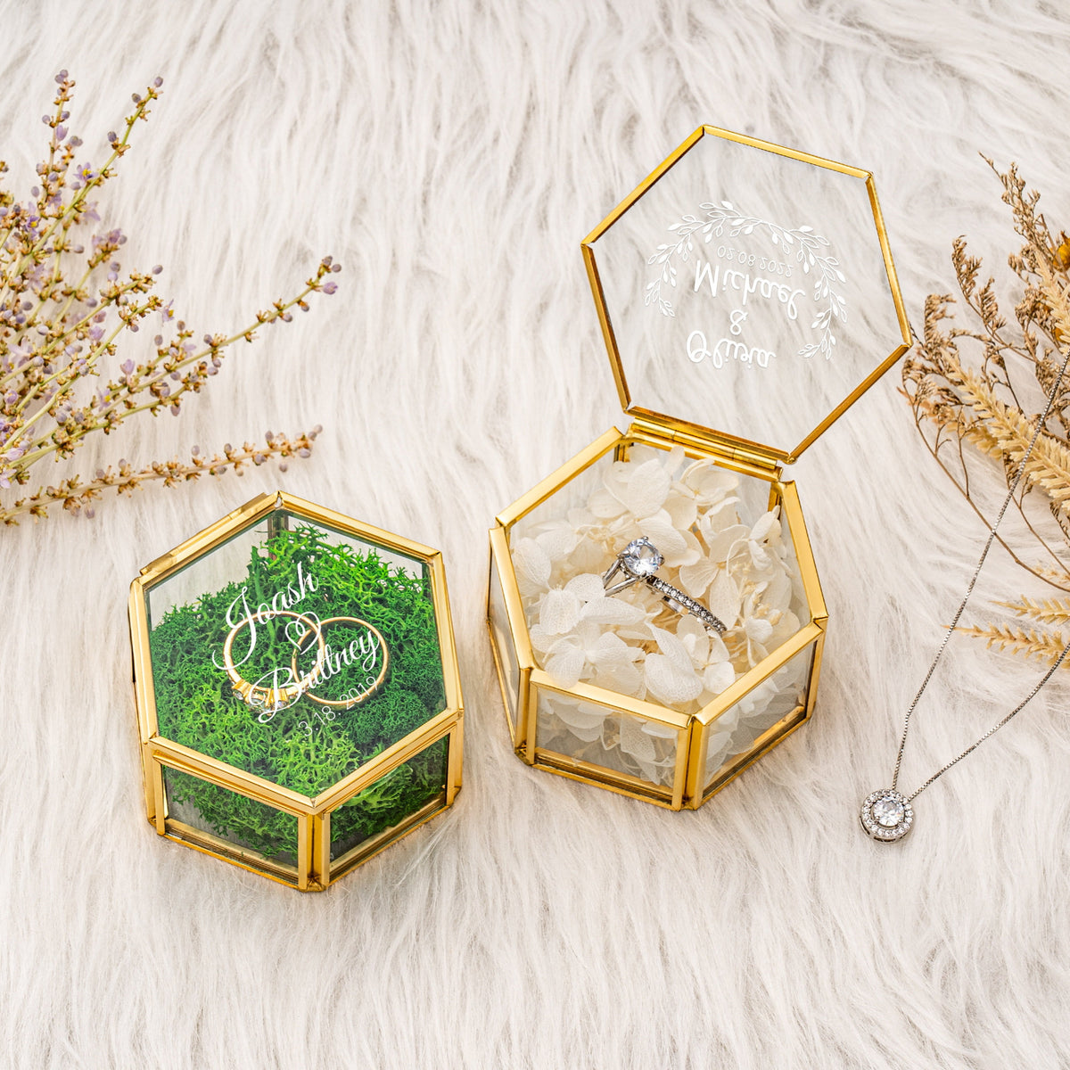 Custom Wedding Engagement Design, Custom Hexagonal Glass Ring Box, Gift For Wedding, Ring Bearer Box, Women Ring Bearer