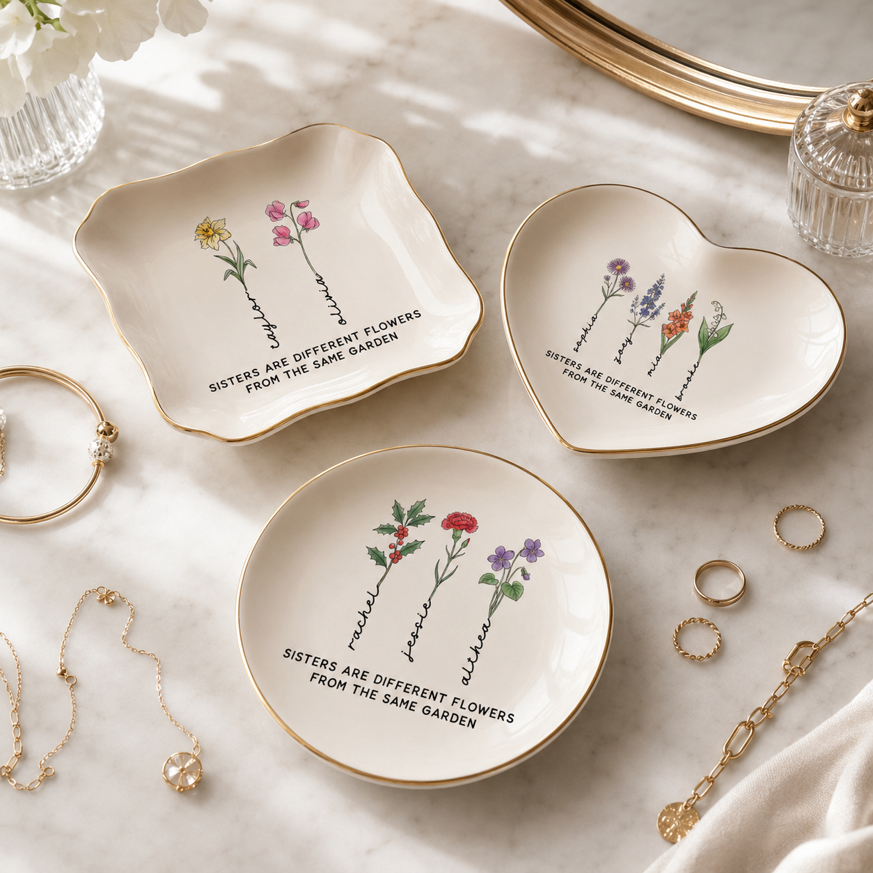 Sister Gift Jewelry Dish| Personalized Flower Ring Holder | Birthday Gift for Sister