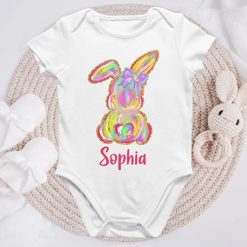 Colorful Easter Bunny - Personalized Baby Onesie - Easter Gift For Baby