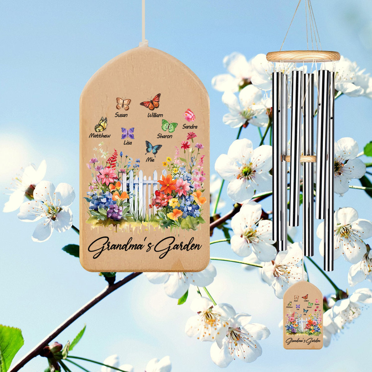 Grandma's Garden Butterflies - Personalized Wind Chime - Gift For Grandma, Mother's Day, Birthday Gift