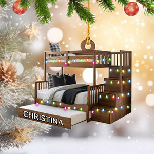 Personalized 2D Bunk Bed Ornament, Twin Over Twin Christmas Decor, Gift For Twins