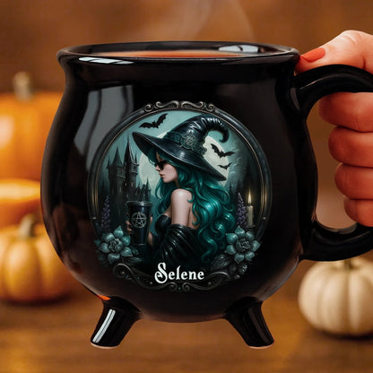 Mystic Witch Vibes - Personalized Halloween Black Ceramic Witch Mug - Halloween Gift For Family, Sisters, Friends, Siblings