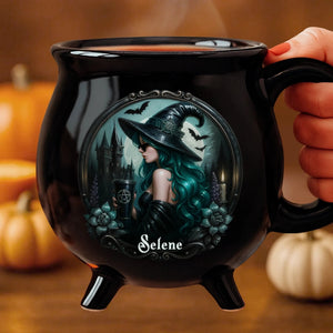 Mystic Witch Vibes - Personalized Halloween Black Ceramic Witch Mug - Halloween Gift For Family, Sisters, Friends, Siblings