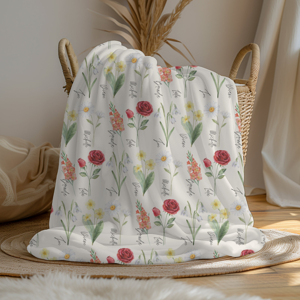 Custom Birth Month Flower For Mom's Garden - Personalized Blanket - Mother's day, Birthday Gift For Her