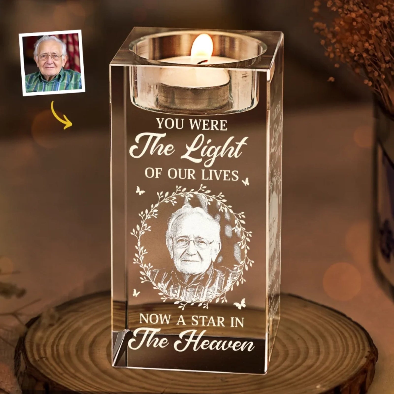 You Were The Light Of Our Lives Memorial Photo - Personalized Crystal Candle Holder - Memorial Gift For Family