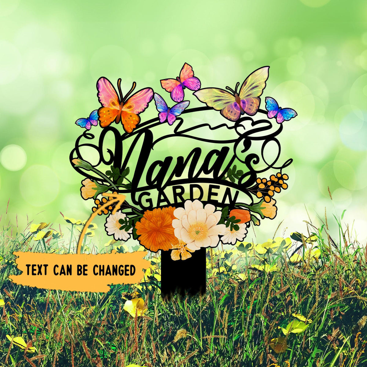 Personalized Garden Stake, Nana's Garden Sign with Butterflies and Flowers, Outdoor Metal Sign, Mother's Day Gift, Nana's Blessings With Butterflies