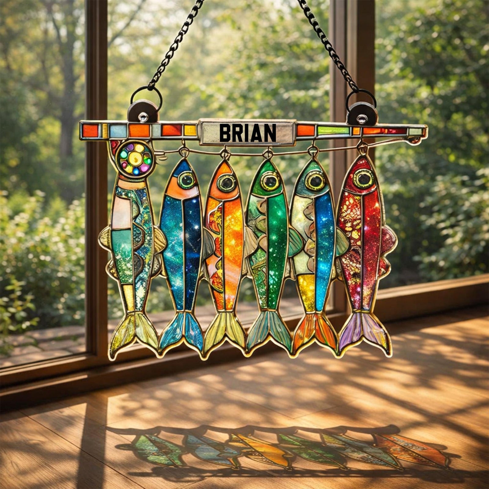 Personalized A Day Spent Fishing Suncatcher, Custom Fishing Suncatcher with Name, Father s Day Fishing Decor Gift for Dad Fish Lover