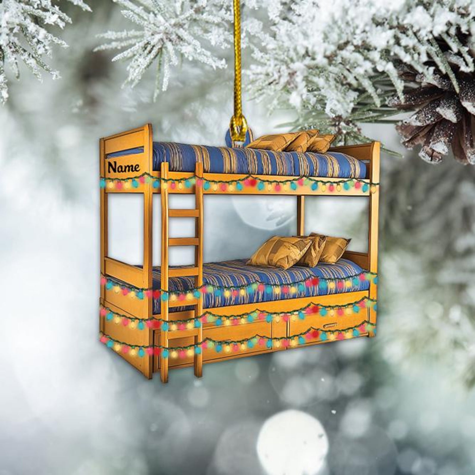 Personalized Bunk Bed Ornament, Bunk Bed Christmas Ornament, Bedroom Holiday Ornament Decor, Bunk Bed Hanging Ornament Decor