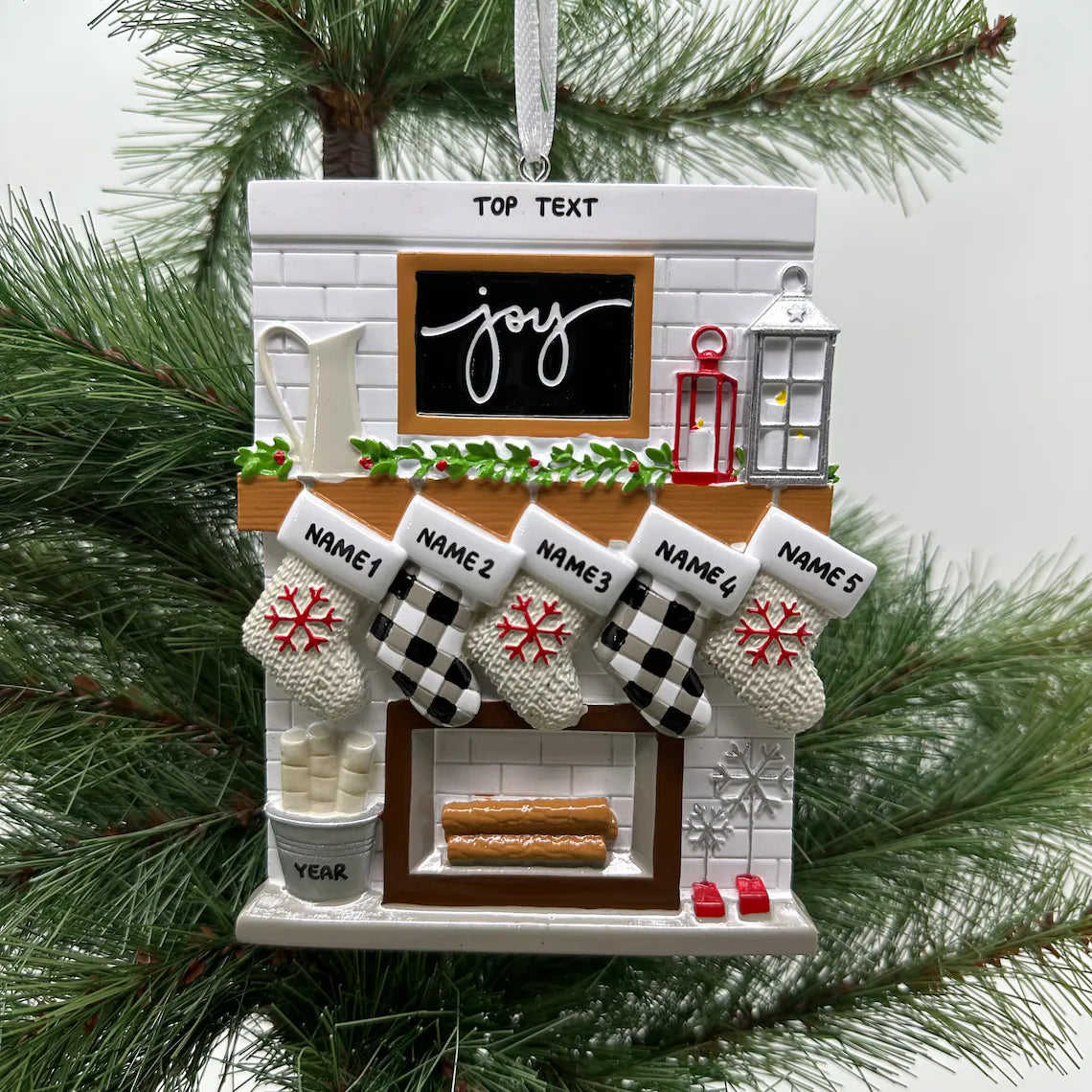 Fireplace Family Stocking Ornament, Personalized Joy Ornament for Christmas Family, Family Keepsake Ornament 2025
