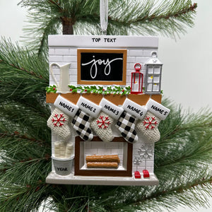 Fireplace Family Stocking Ornament, Personalized Joy Ornament for Christmas Family, Family Keepsake Ornament 2025