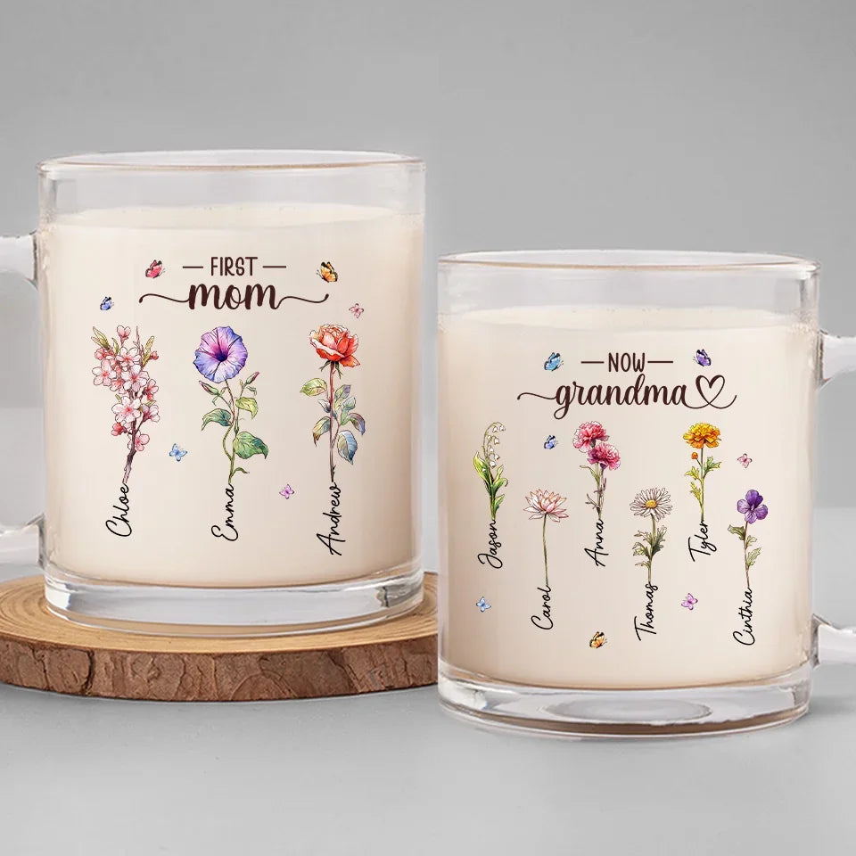 Grandma's Love Brings Blossoms To Life - Personalized Glass Mug - Gift For Mom, Grandma, Mother's Day, Birthday Gift