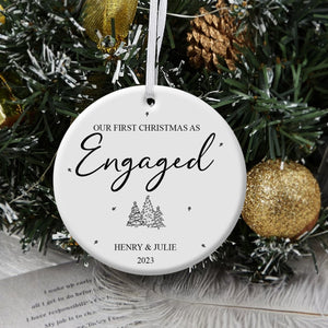 1st Christmas Engaged Christmas Cone Trees - Personalized Ornament - Christmas Gift