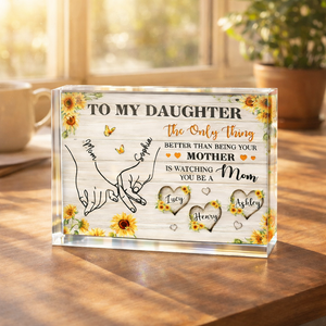 Sunflower To My Daughter Mom And Daughter Holding Hands Custom Kids Names - Personalized Acrylic Table Sign - Mother's Day Gift For Daughter