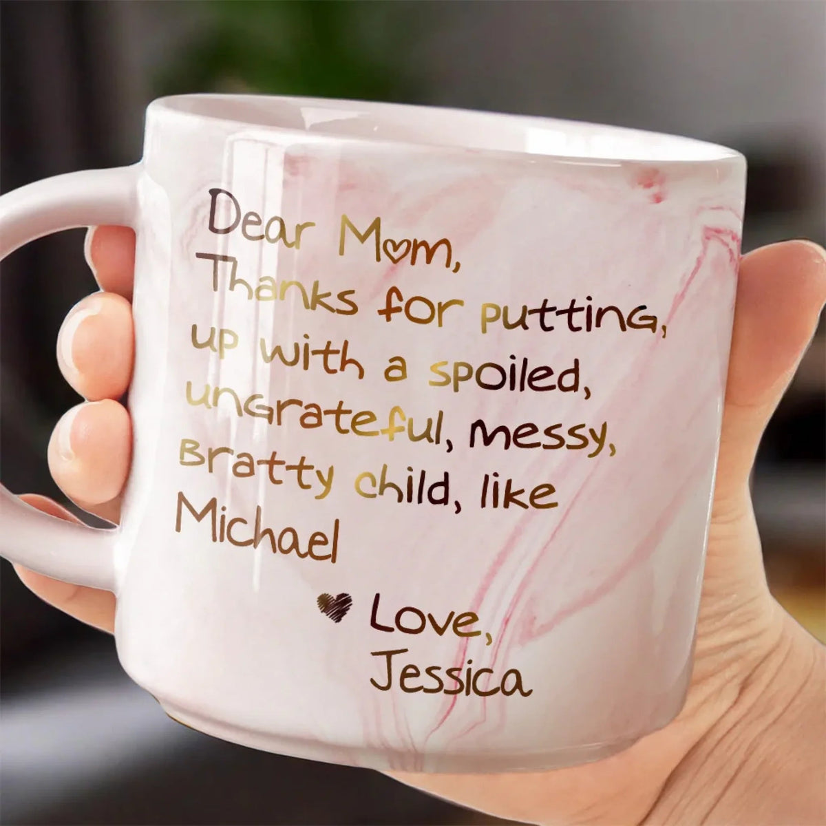 A Big Thanks To Mom - Personalized Marble Mug - Gift For Mom, Grandma, Mother's Day, Birthday Gift