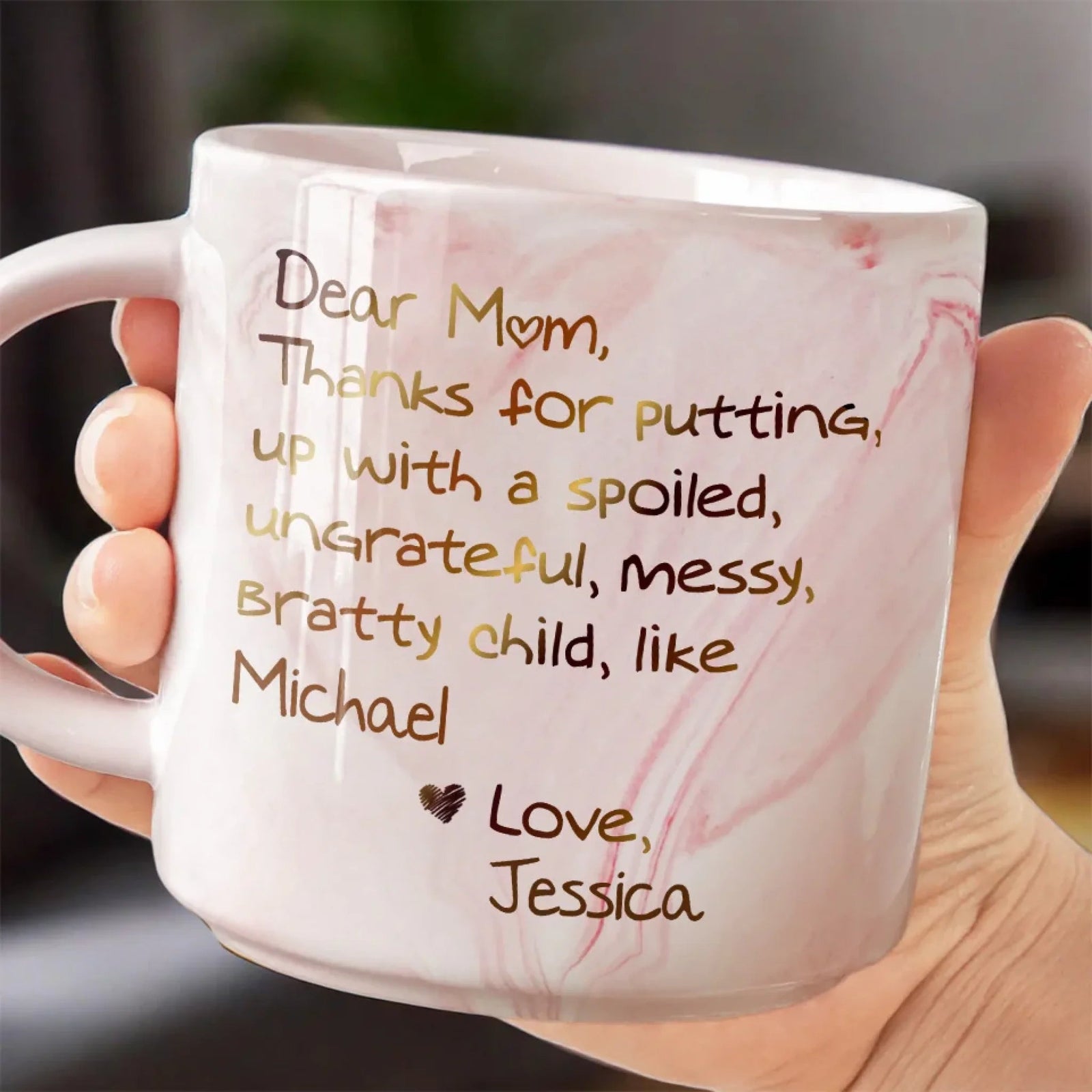 A Big Thanks To Mom - Personalized Marble Mug - Gift For Mom, Grandma, Mother's Day, Birthday Gift