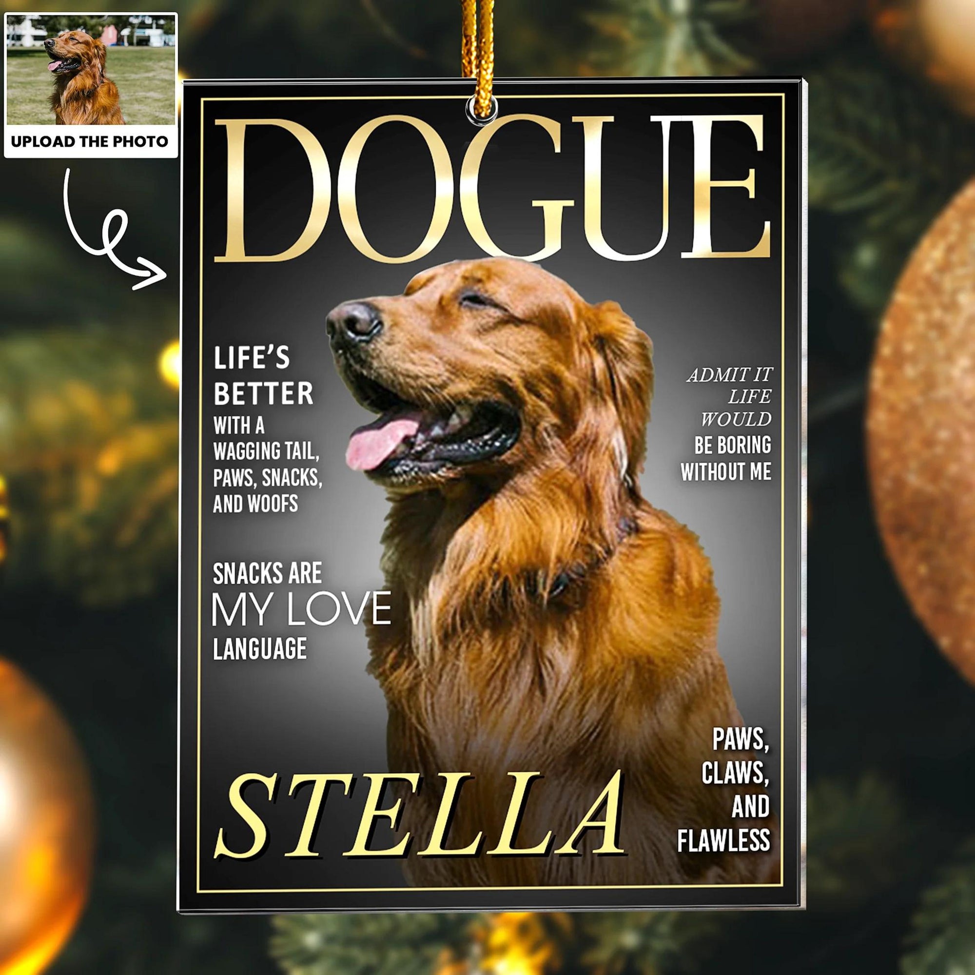 Personalized Pet Christmas Ornament, Custom Dogue Purrgue Magazine Ornament, Personalized Pet Acrylic Photo Ornament, Pet Lovers, Christmas Gifts
