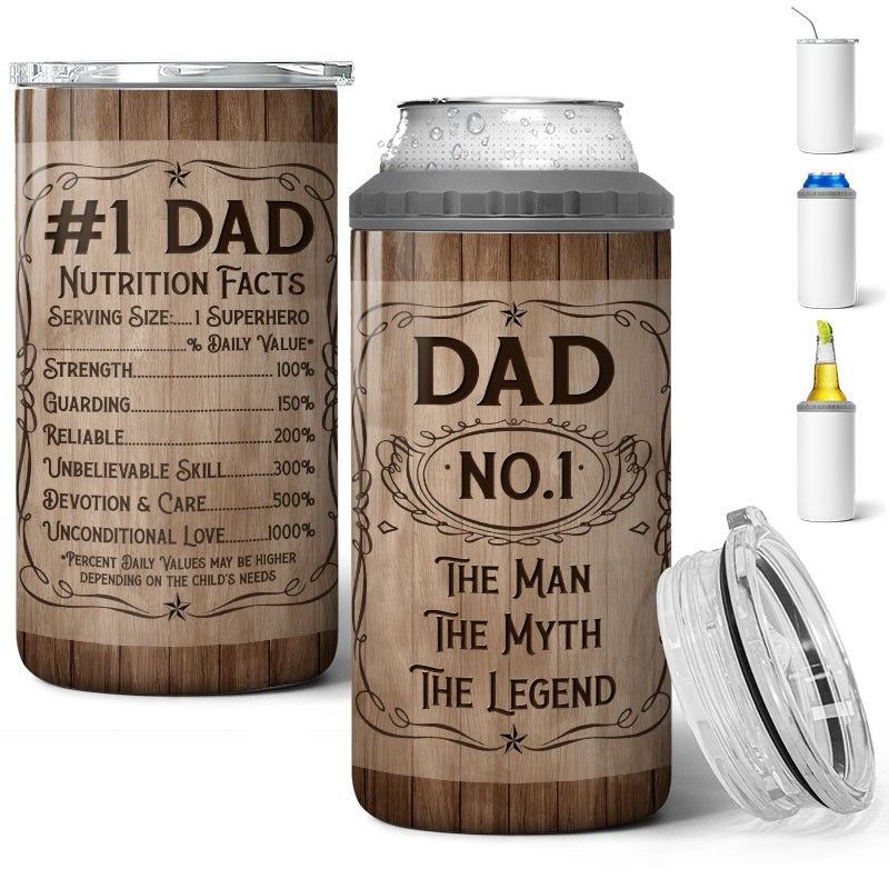 No. 1 Dad The Man The Myth Nutrition Facts - Personalized Can Cooler Tumbler - Gift For Dad Grandpa, Father's Day Gift Idea