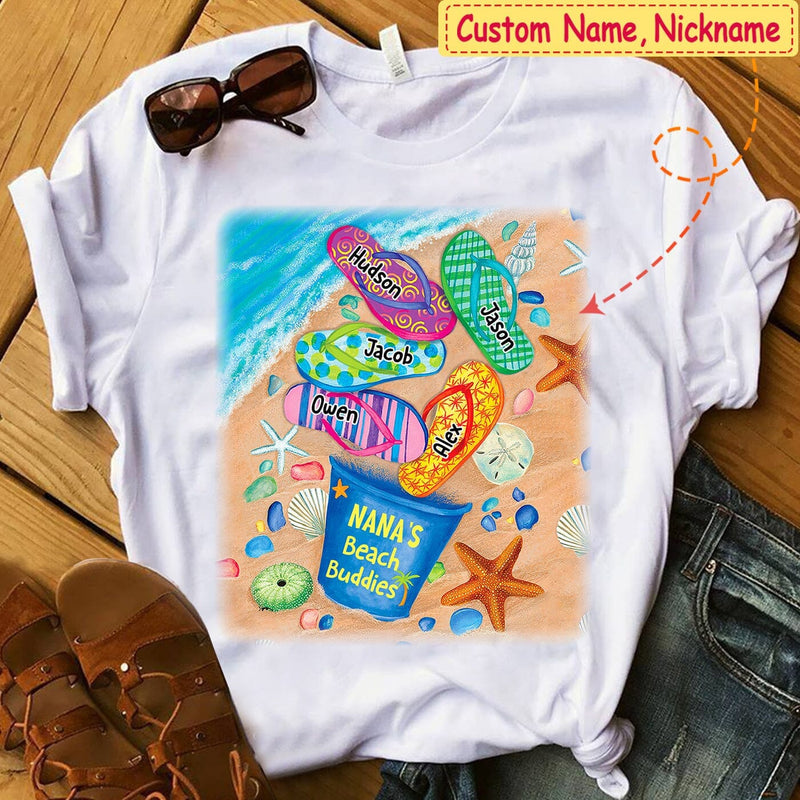 Grandma's Beach Buddies Summer Flip Flop - Personalized T-Shirt - Gift For Grandma, Summer Vacation