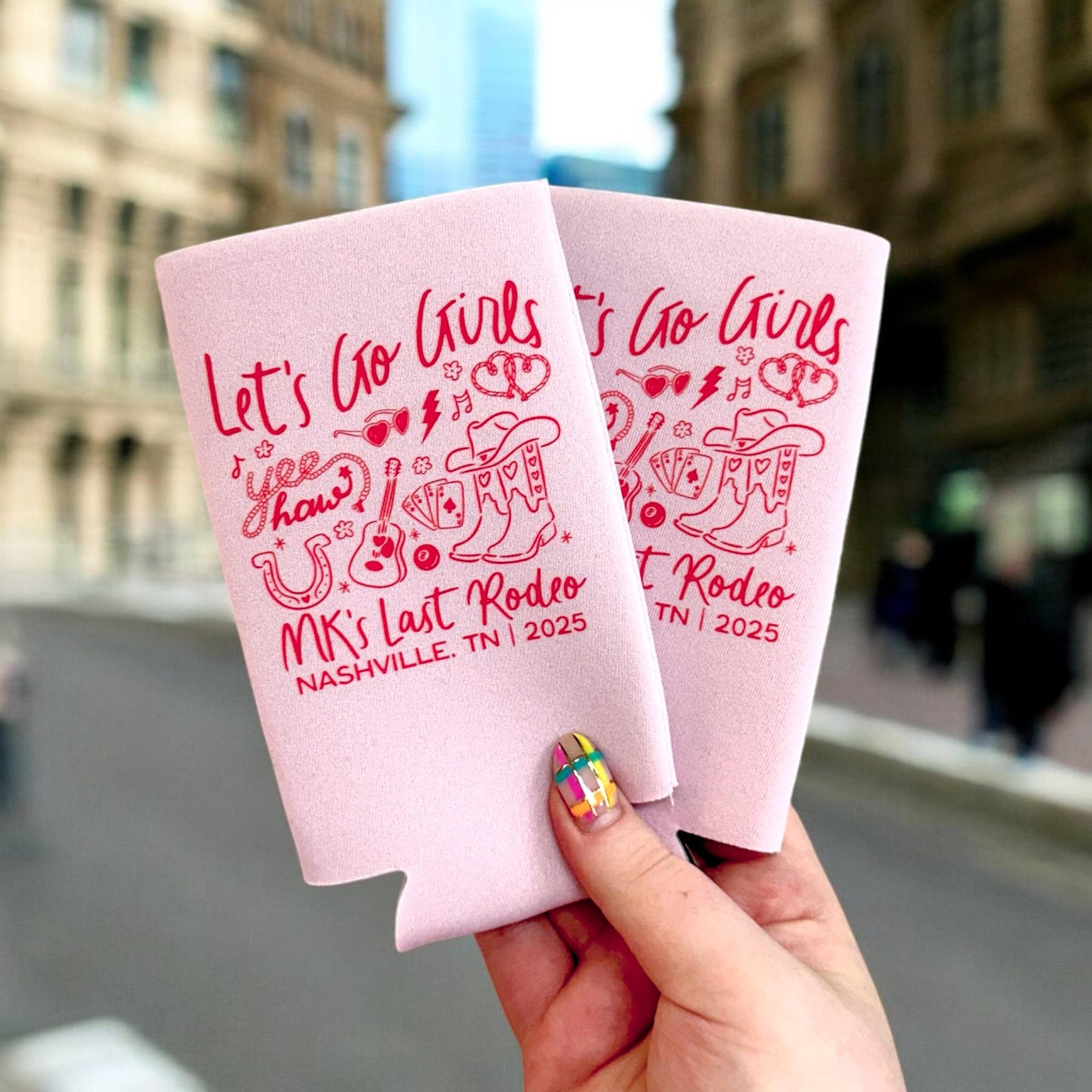 Let's Go Girls Bachelorette Party Western Cowgirl Custom Can Cooler, Party Favors Cowgirl Bach Decorations, Last Rodeo Last Hoedown