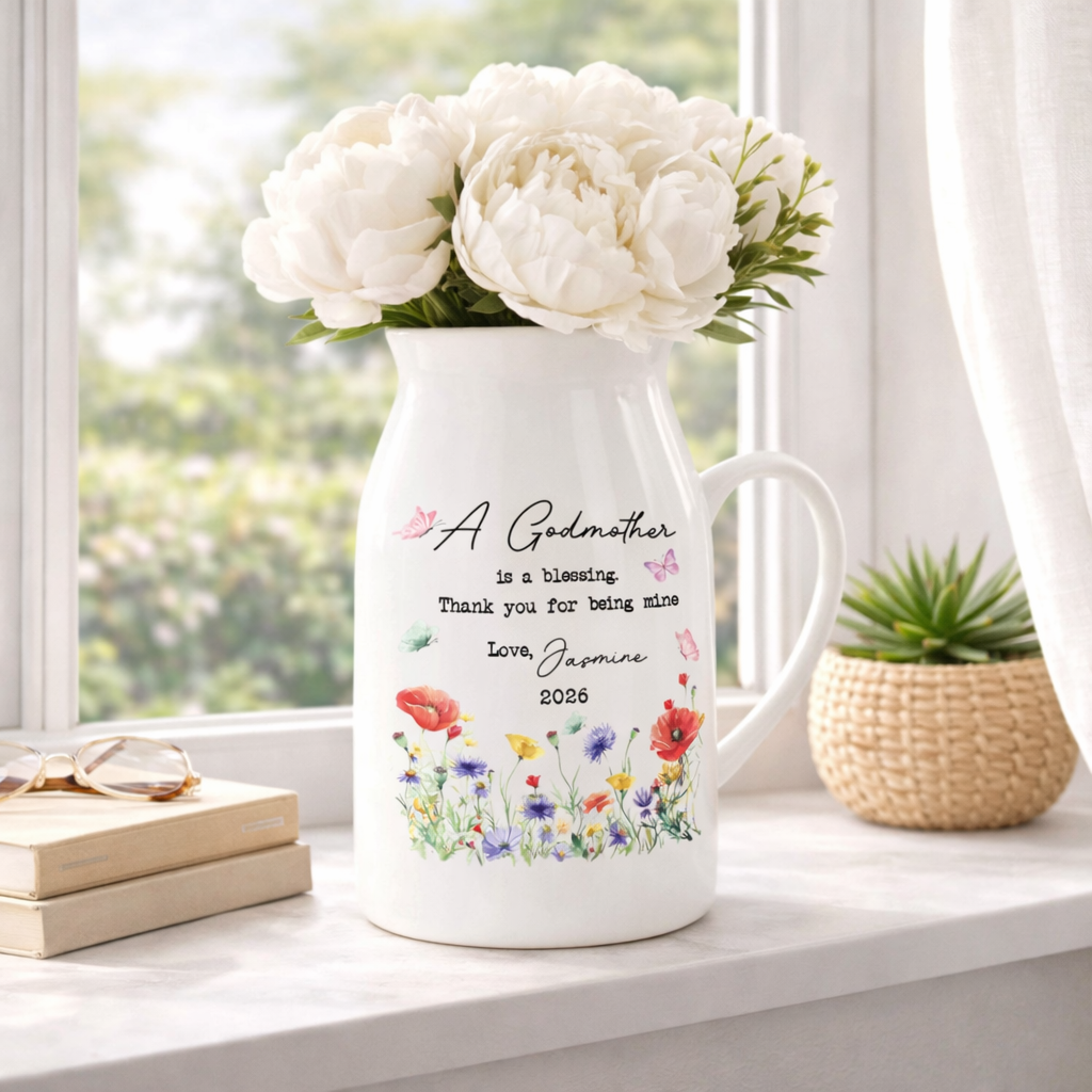 Personalized Christening Baptism Ceramic Flower Vase, Custom Godmother Godfather Plant Pot, Godparents Planter, Thank You Gift, Mothers Day