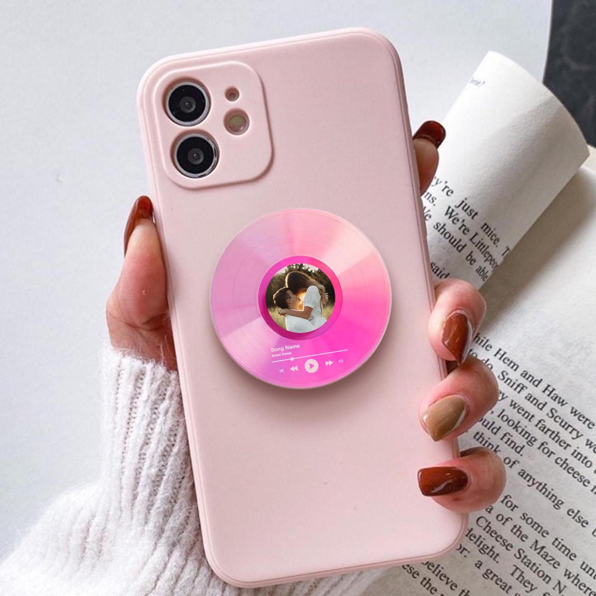Personalized Photo & Song Vinyl Record Phone Grip, Custom Photo Music Vinyl Record, Phone Accessory for Music Lover, Couple Gift