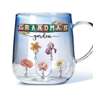 Mom Grandma's Garden Custom Kid's Birth Month Flower - Personalized Blue Gradient Mug - Gift For Mom Grandma, Mother's Day Gift