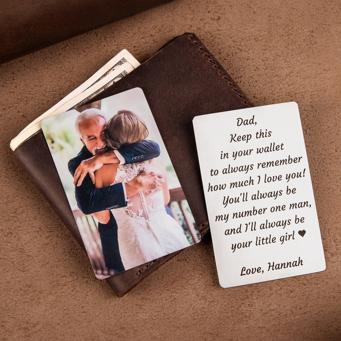 Metal card for wallet with family photo - gift for Dad, Personalized metal card gift for Him, Father's Day keepsake gift
