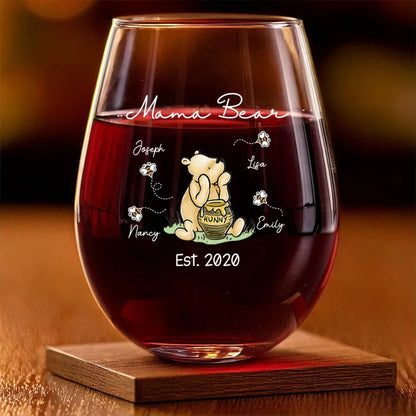 Mama Bear - Personalized Wine Glass - Gift For Mom, Grandma, Mother's Day, Birthday Gift