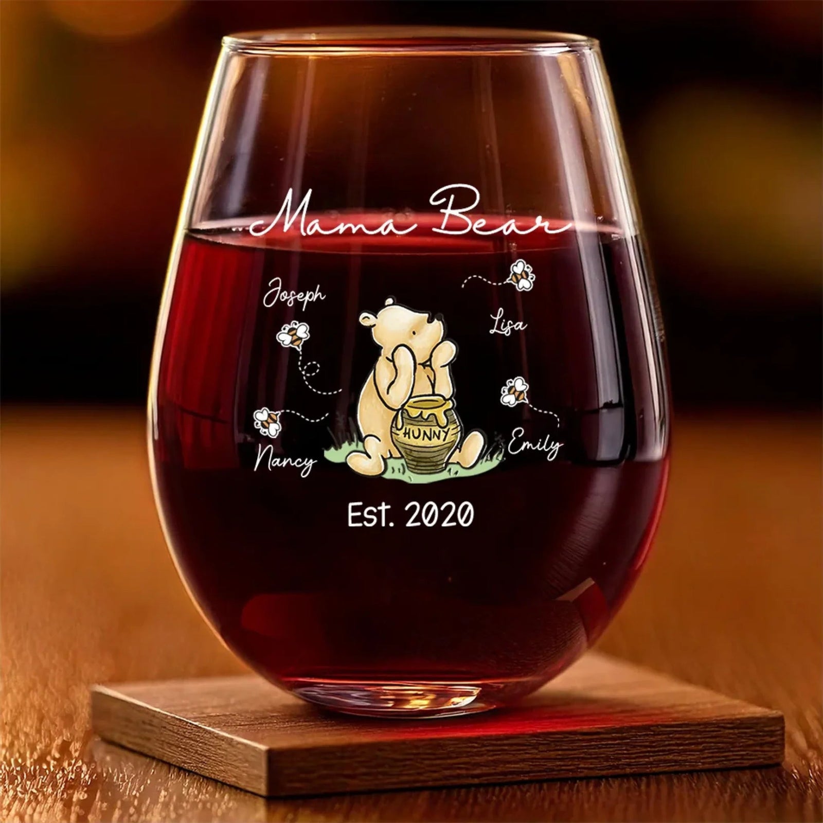 Mama Bear - Personalized Wine Glass - Gift For Mom, Grandma, Mother's Day, Birthday Gift