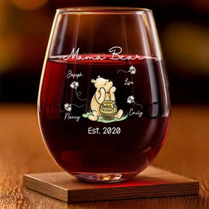Mama Bear - Personalized Wine Glass - Gift For Mom, Grandma, Mother's Day, Birthday Gift