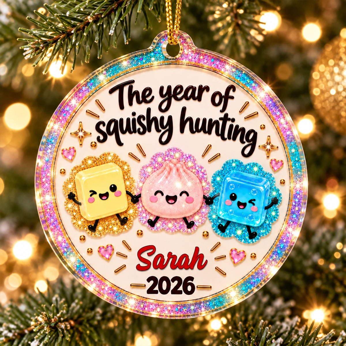 The Year Of Squishy Hunting 2026 Sparkly Glitter Effect - Personalized Acrylic Ornament - Funny Viral Squishy Christmas Gift For Kids