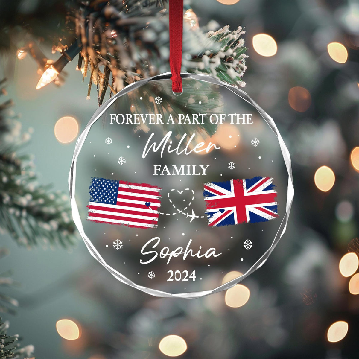 Forever A Part Of The Family - Personalized Crystal Ornament - Exchange Student Keepsake, Gift For Foreign Exchange Students, Two Countries Ornament, Moving Away Gift