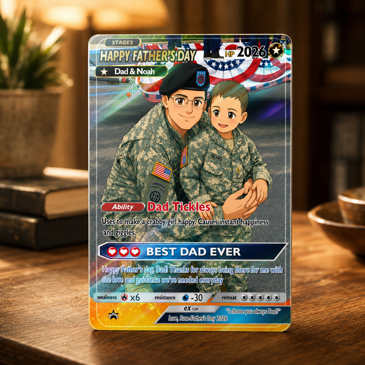 Custom Poke Card for Dad, Card For Soldier Dad, Personalized Father s Day Anime Gift, Holographic Trading Card for Him