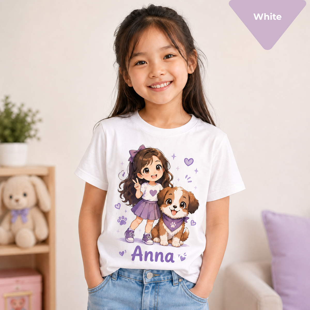 Custom Anime Kids T-Shirt with Pet, Personalized Photo Anime Shirt for Boys & Girls, Add Name, Cute Anime Character Gift for Kids