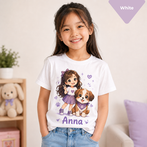Custom Anime Kids T-Shirt with Pet, Personalized Photo Anime Shirt for Boys & Girls, Add Name, Cute Anime Character Gift for Kids