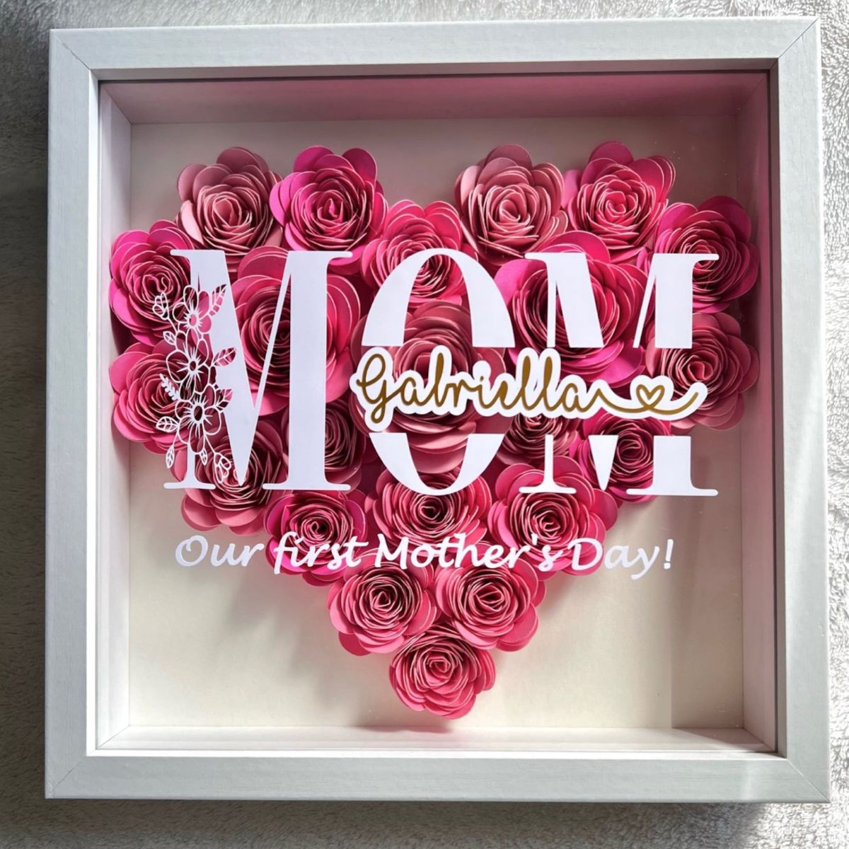 Happy Mother's Day Flower Heart Shape - Custom Flower Frame Box - Gift For Mom, Mother's Day Gift