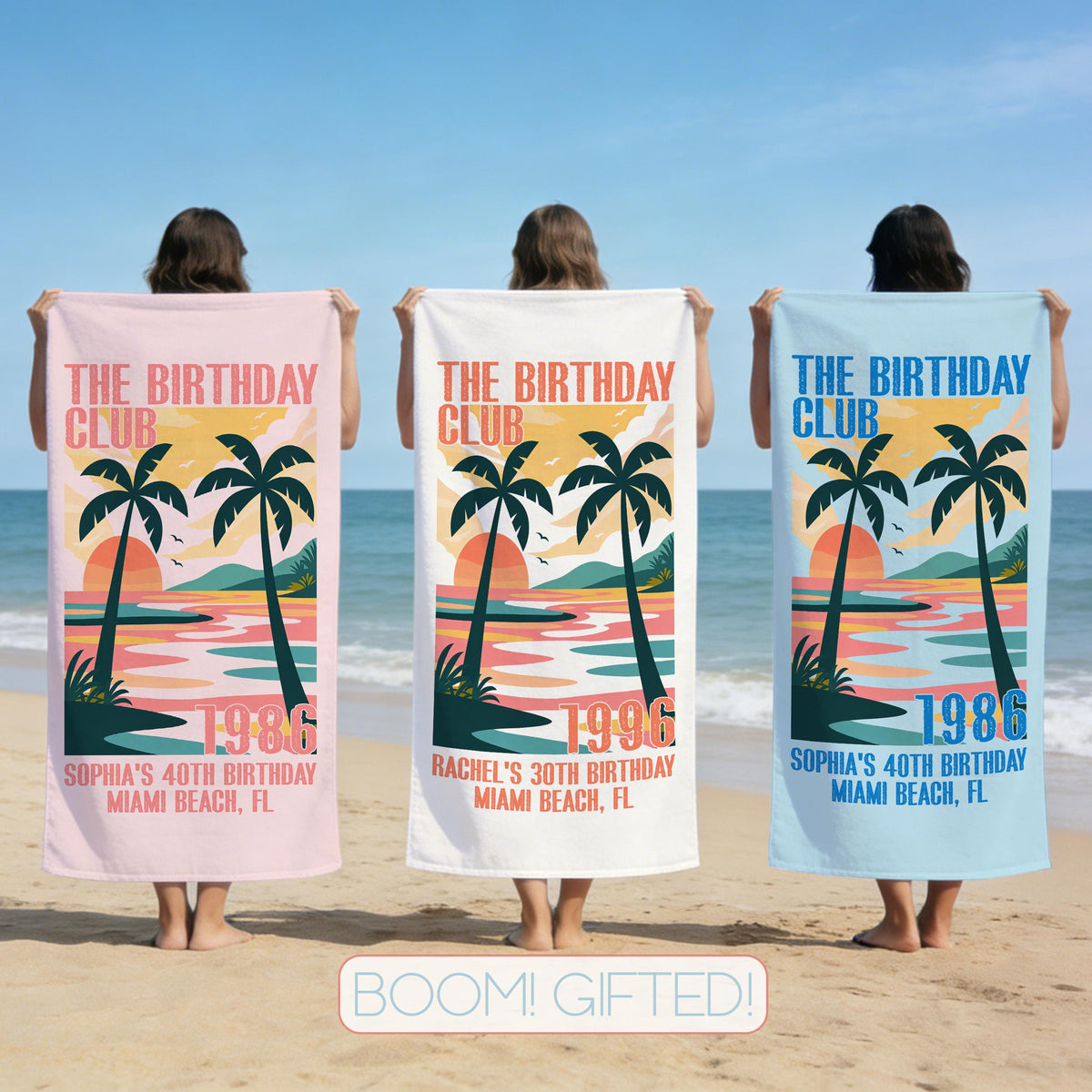 Custom The Birthday Club Beach Towels for Girl, Birthday Trip Pool Towel, Tropical Towel Gift, Beach Lover's Gifts, 30/40/50/60th Birthday Party