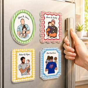 Personalized Portrait From Photo Dad And Kids Magnet: Custom Photo Frame Magnet, Fathers Day Gift For Dad, Gift For Husband, New Dad Gift