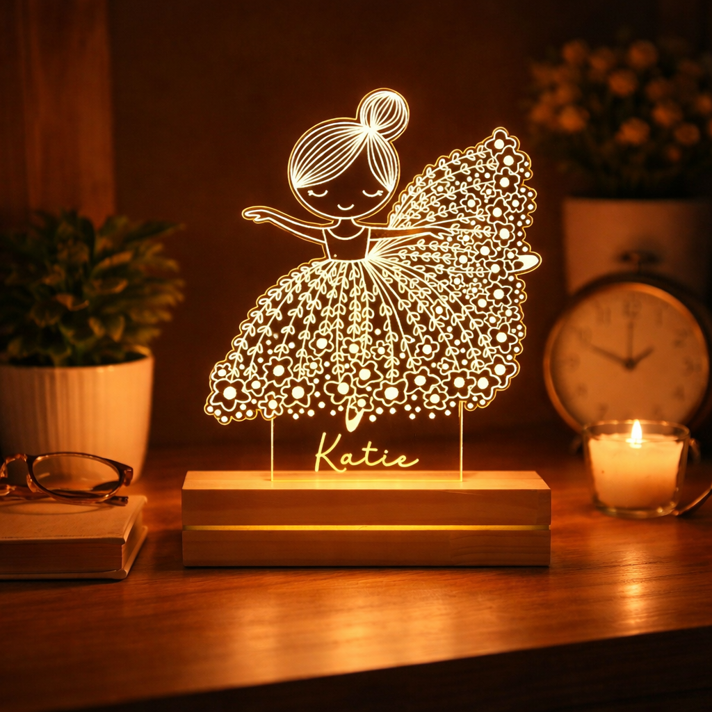 Personalized Ballerina Acrylic Night Light, Custom Name LED Lamp for Girls, Floral Dance Decor, Kids Bedroom Gift, Birthday Nursery Light